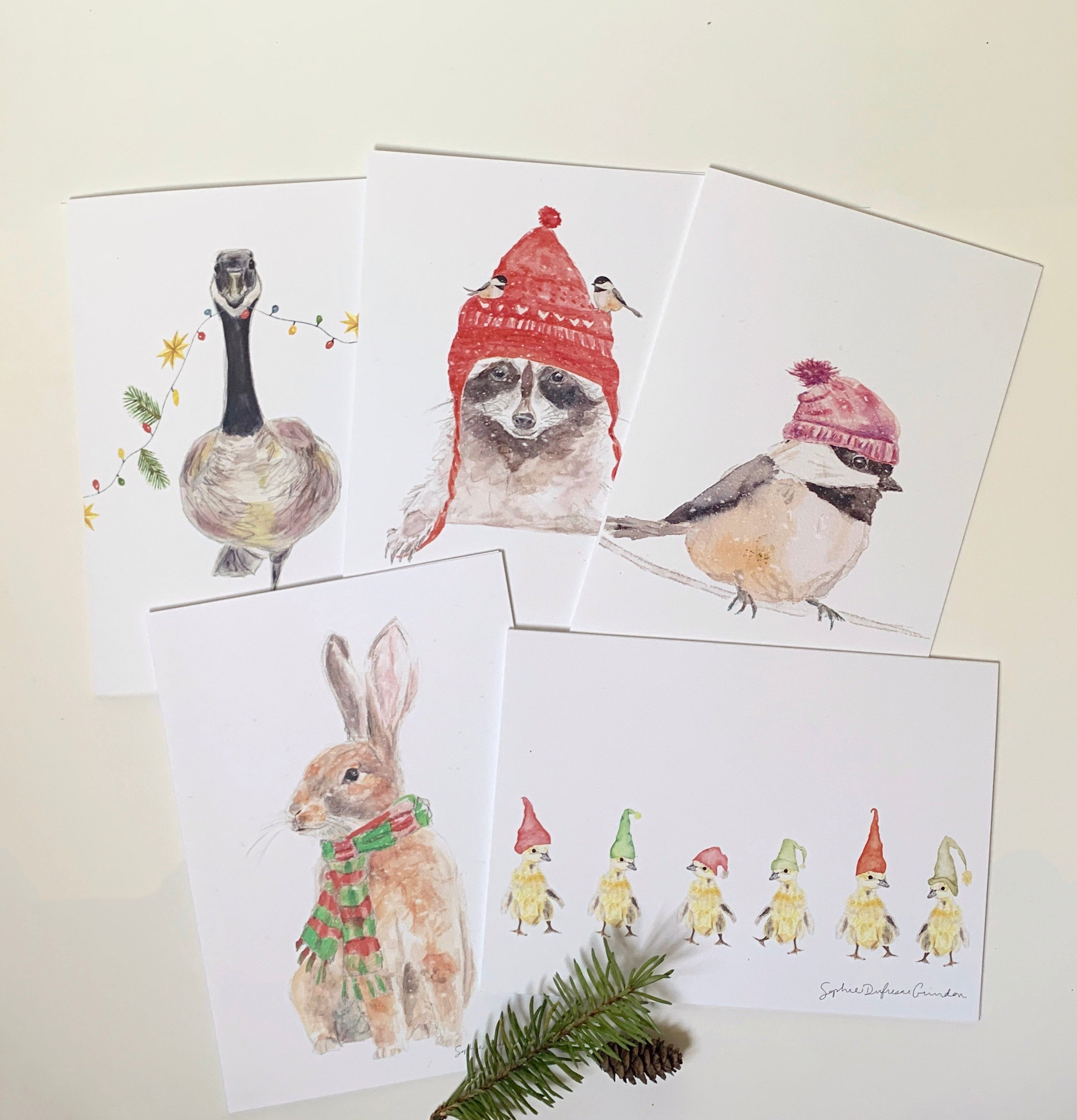 Christmas Greeting Cards - ANIMALS | Rabbits, Raccoons, Birds, Cats | Holiday Season | NEW! Christmas Sophie Dufresne Guindon