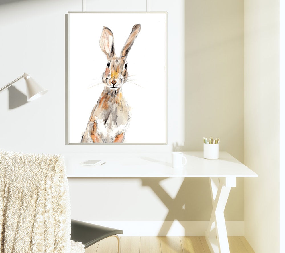 HARE giclée, Woodland Nursery Art, Baby Rabbit Watercolor, Bunny Print, Wildlife Art