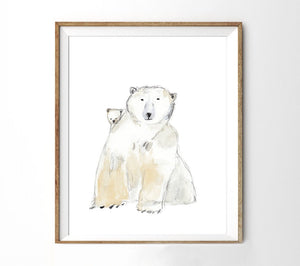 Polar bear mama & baby art animal print