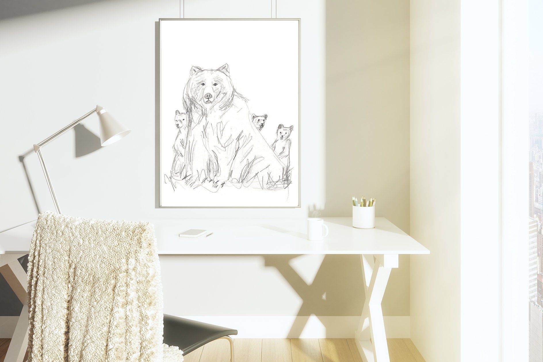 BEAR AND CUBS fine art Print ( minimalist nursery art )