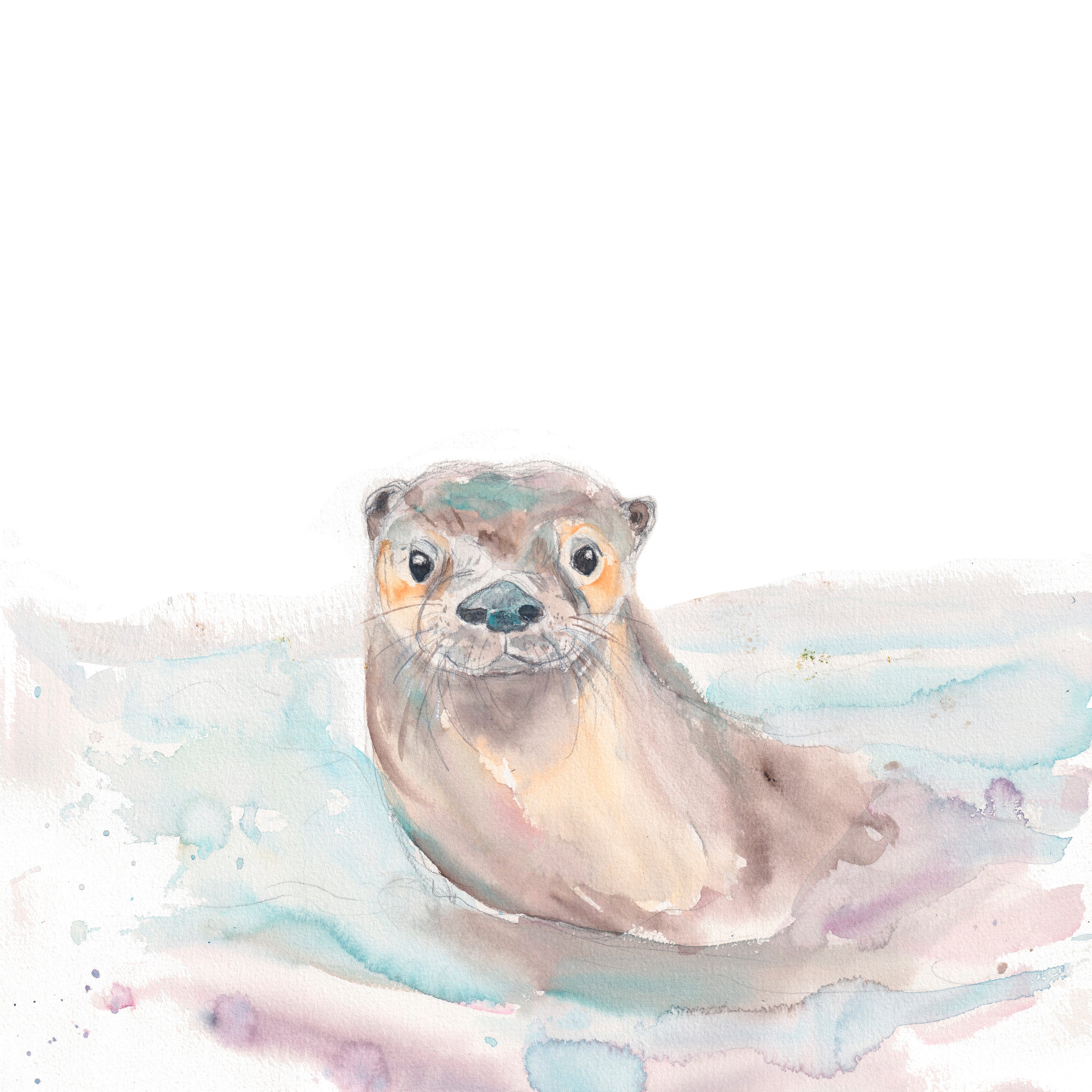 OTTER ART PRINT, "Are you coming?" Watercolor Animal, Minimalist, made in Québec by Sophie Dufresne Guindon