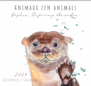 2024 Calendrier aquarelle | Calendrier animalier | Calendrier mural mensuel | Calendrier illustré de 12 mois | Fait au Québec