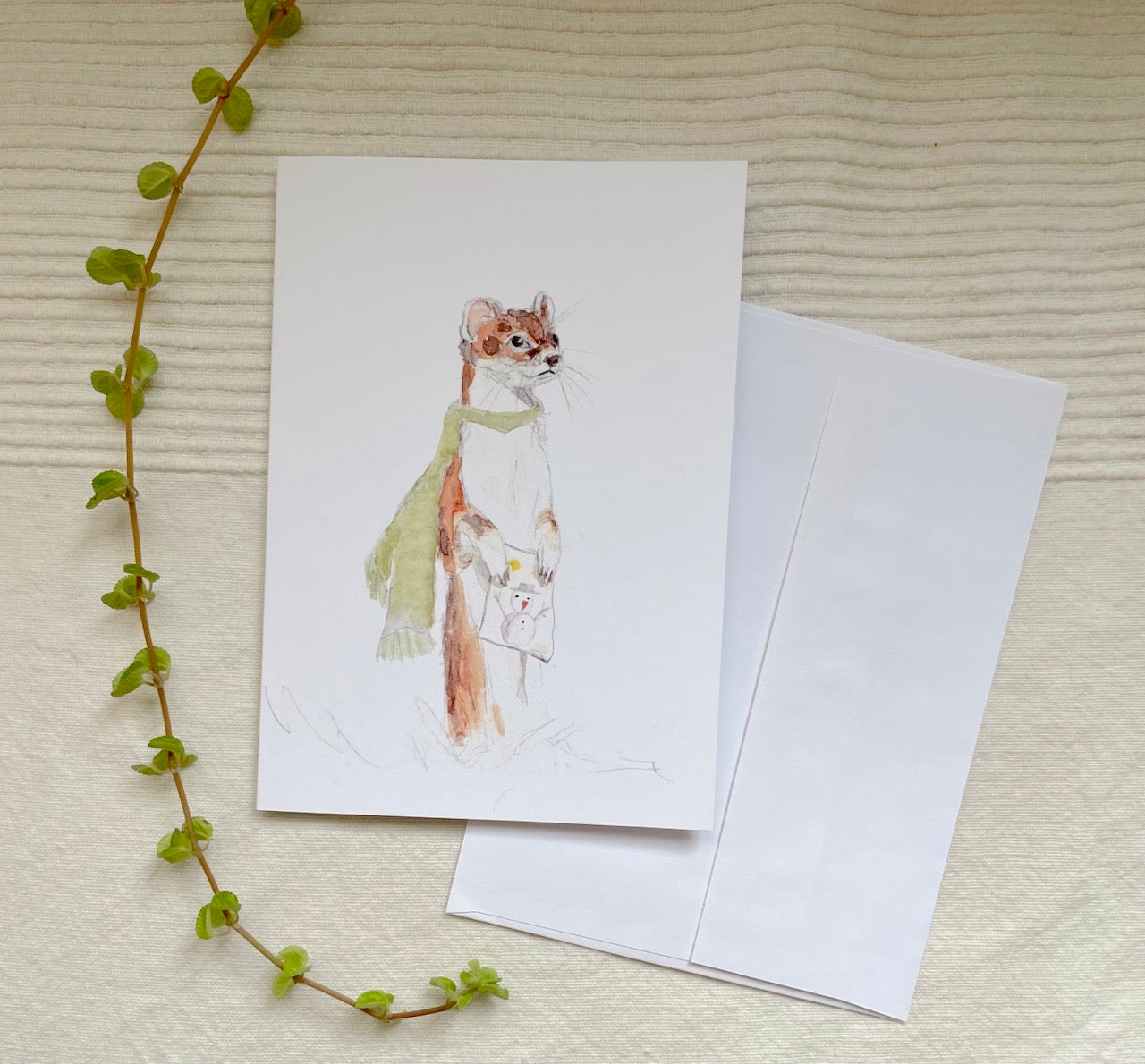 5 Christmas Greeting Cards - animals watercolor | Christmas Winter Sophie Dufresne Guindon | Fox, Weasel, Deer, Bird, Duck & Otter