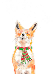 5 cartes de vœux de Noël - animaux aquarelle | Noël Hiver Sophie Dufresne Guindon | cheval, vache, chien, raton laveur & loutre