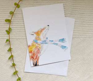 5 Christmas Greeting Cards - animals watercolor | Christmas Winter Sophie Dufresne Guindon | Fox, Weasel, Deer, Bird, Duck & Otter