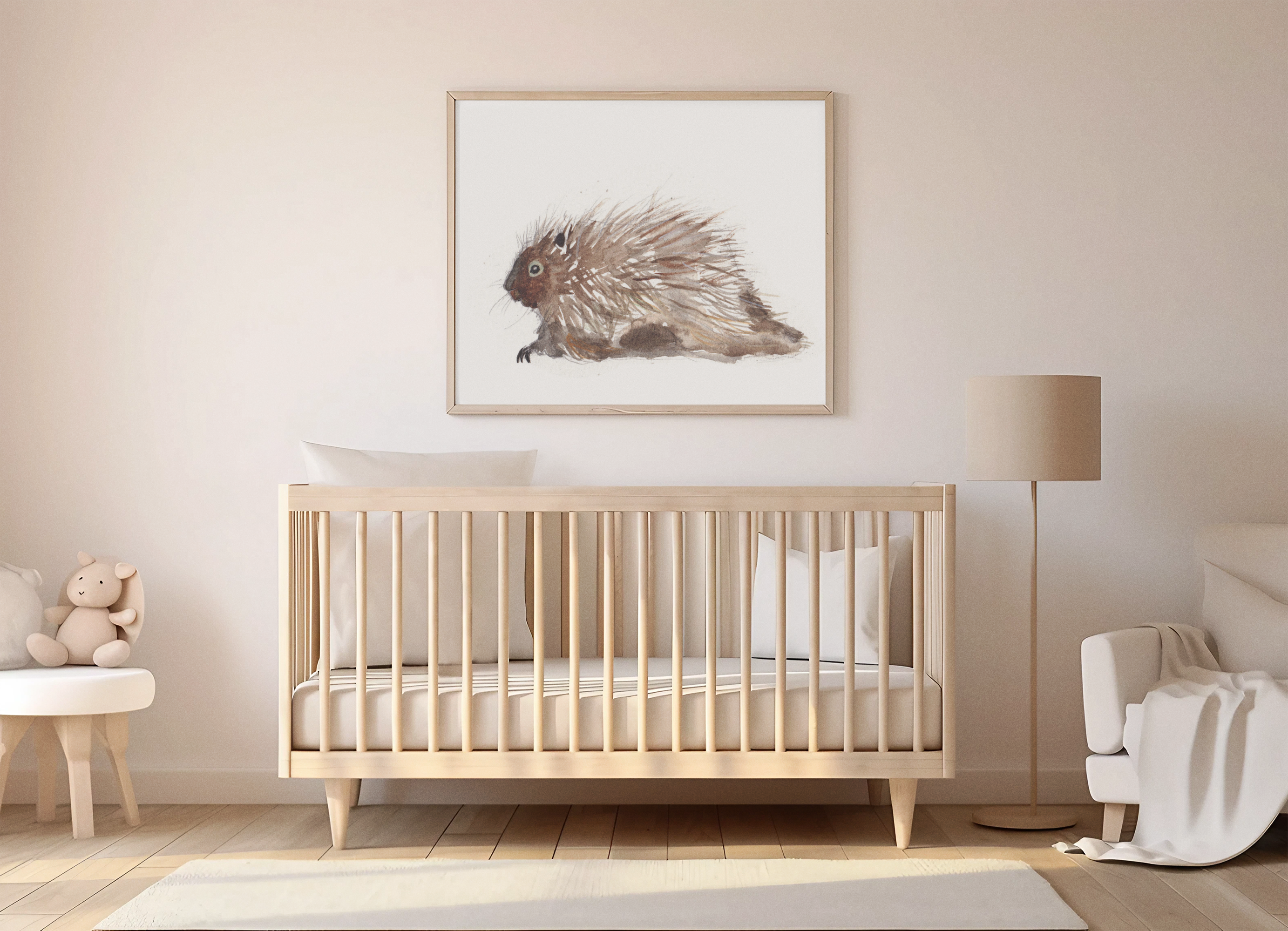 Porcupine, wall art print, painting, watercolor forest animals of Quebec, by Sophie Dufresne Guindon