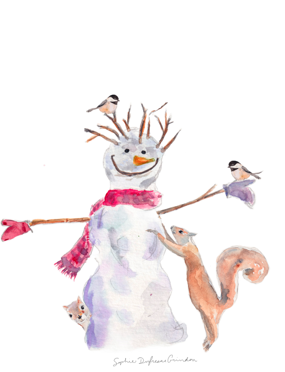 5 Christmas Greeting Cards - animals watercolor NEW 2023-24 | Christmas Winter Sophie Dufresne Guindon | horse, cow, dog, raccoon & otter