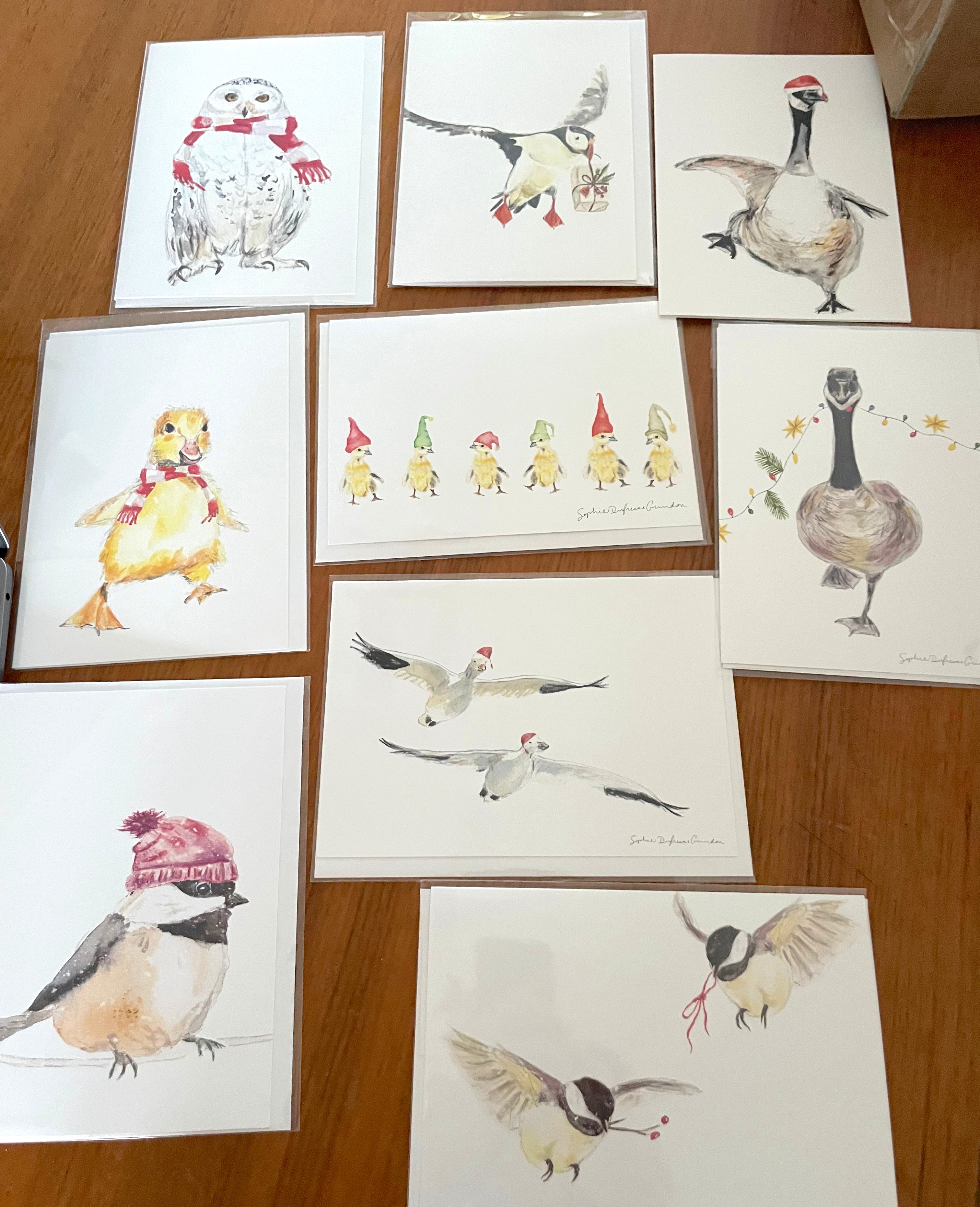 Choix de 10 cartes de Noël avec oiseau, watercolor, by Sophie Dufresne Guindon, QC, Canada (Copy)