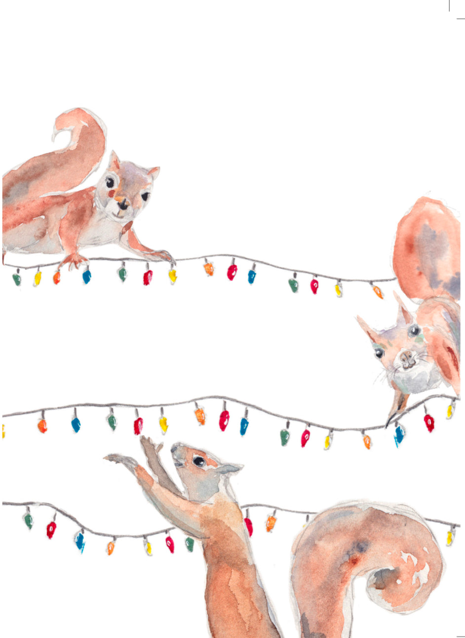 5 cartes de vœux de Noël - animaux aquarelle | Noël Hiver Sophie Dufresne Guindon | cheval, vache, chien, raton laveur & loutre