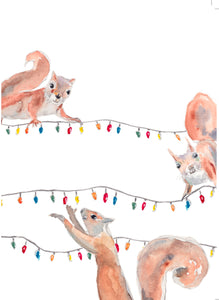 5 cartes de vœux de Noël - animaux aquarelle | Noël Hiver Sophie Dufresne Guindon | cheval, vache, chien, raton laveur & loutre