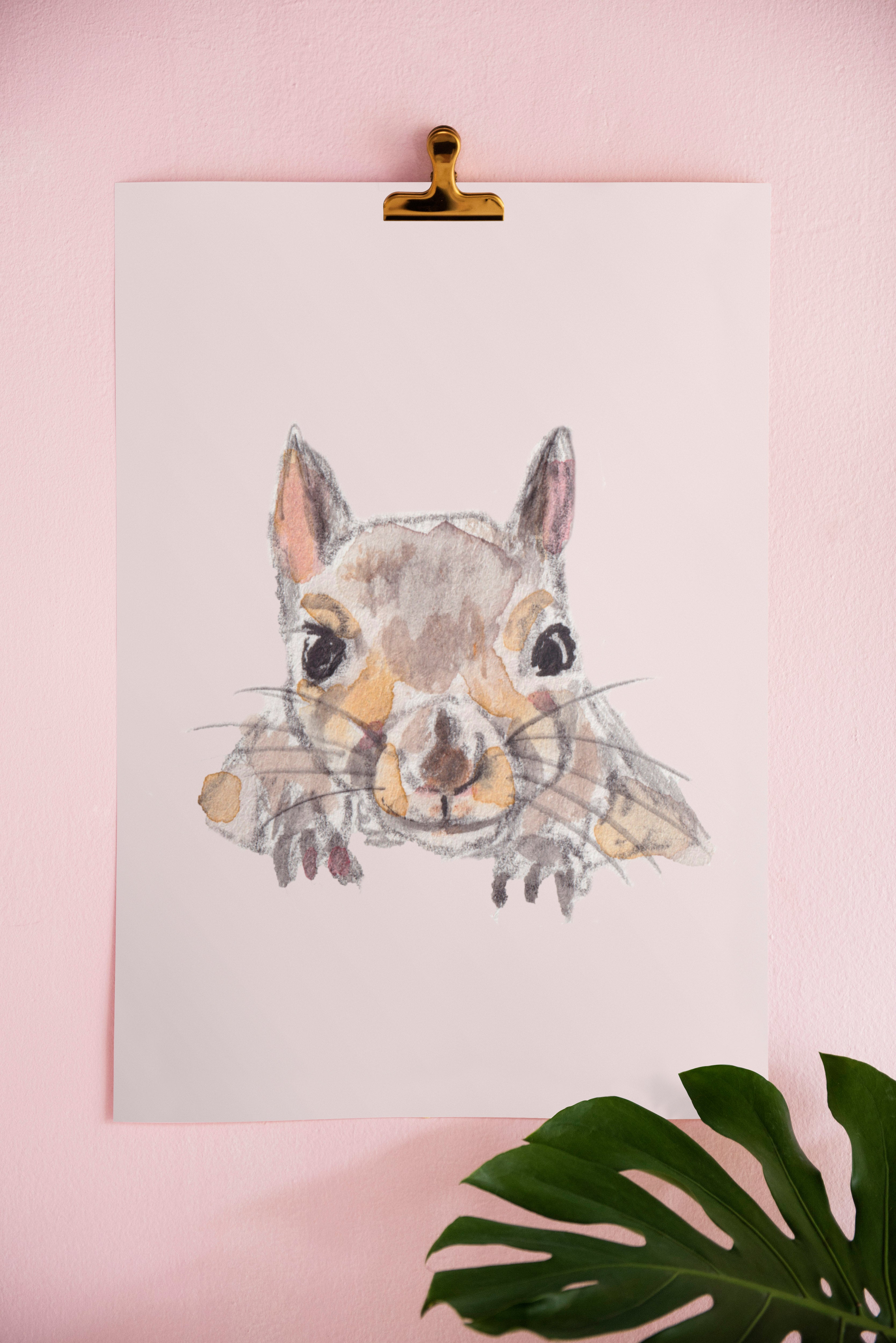 Cute Squirrel, minimalist watercolor, woodland animal decoration, made inQuébec