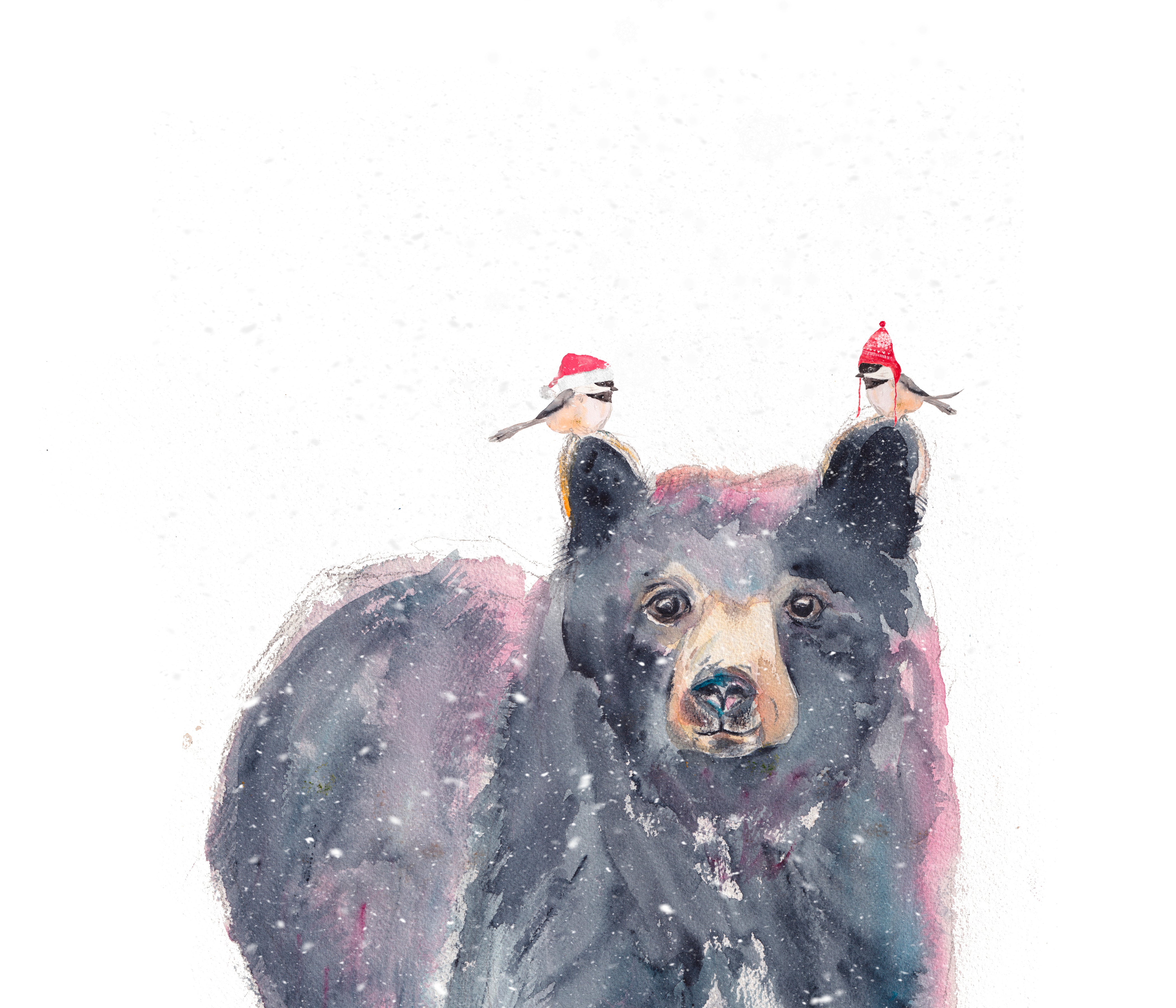 SET of 5 Christmas Greeting Cards, QUEBEC ANIMALS, Moose, Black Bear, Rabbit, Chickadee, Fox, Squirrel, Sophie Dufresne Guindon