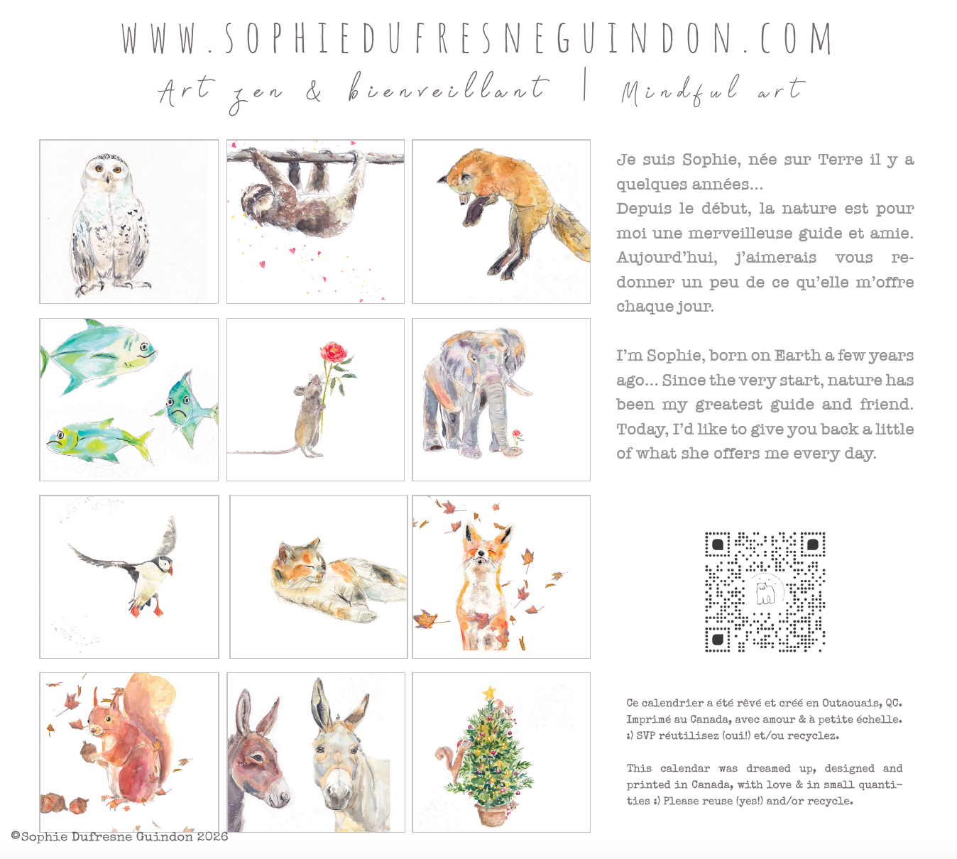 2026 Watercolor Calendar | *Get it early 20% OFF until sept 30th *| Monthly Animal Mural Calendar | 12-Month Illustrated | Made in Quebec