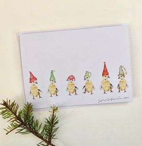 Holiday Christmas greeting card, Chicks Christmas Row