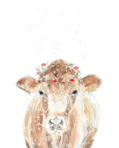 Carte de Noël, vache boho