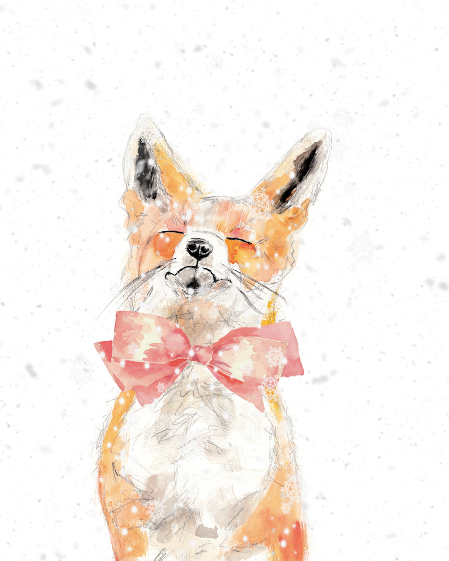 Happy Fox greeting card, Holiday Christmas greeting card