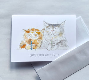 Cats Birthday Greeting card, CHAT L'HEUREUX ANNIVERSAIRE !
