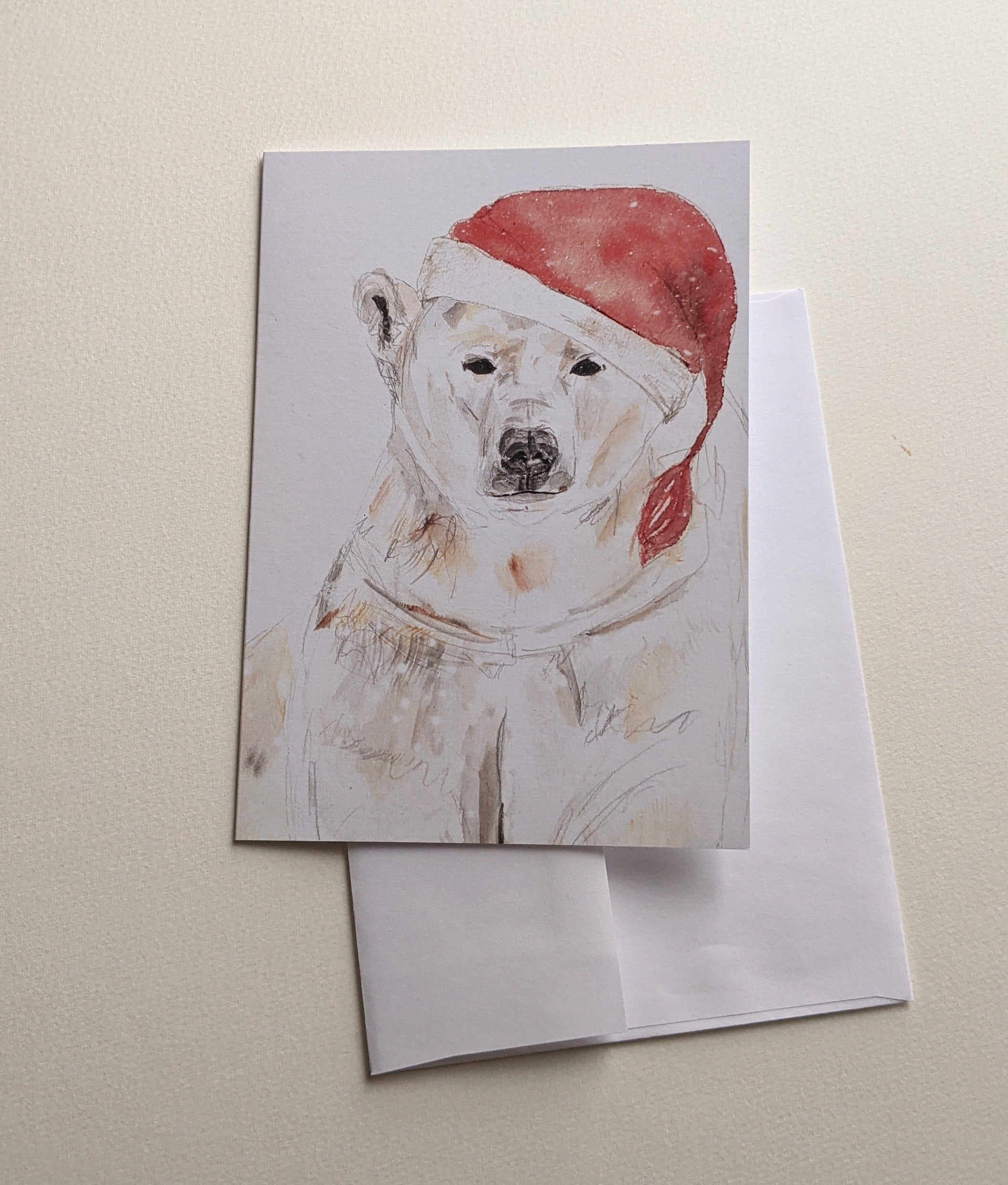 polar bear with red hat greeting card 