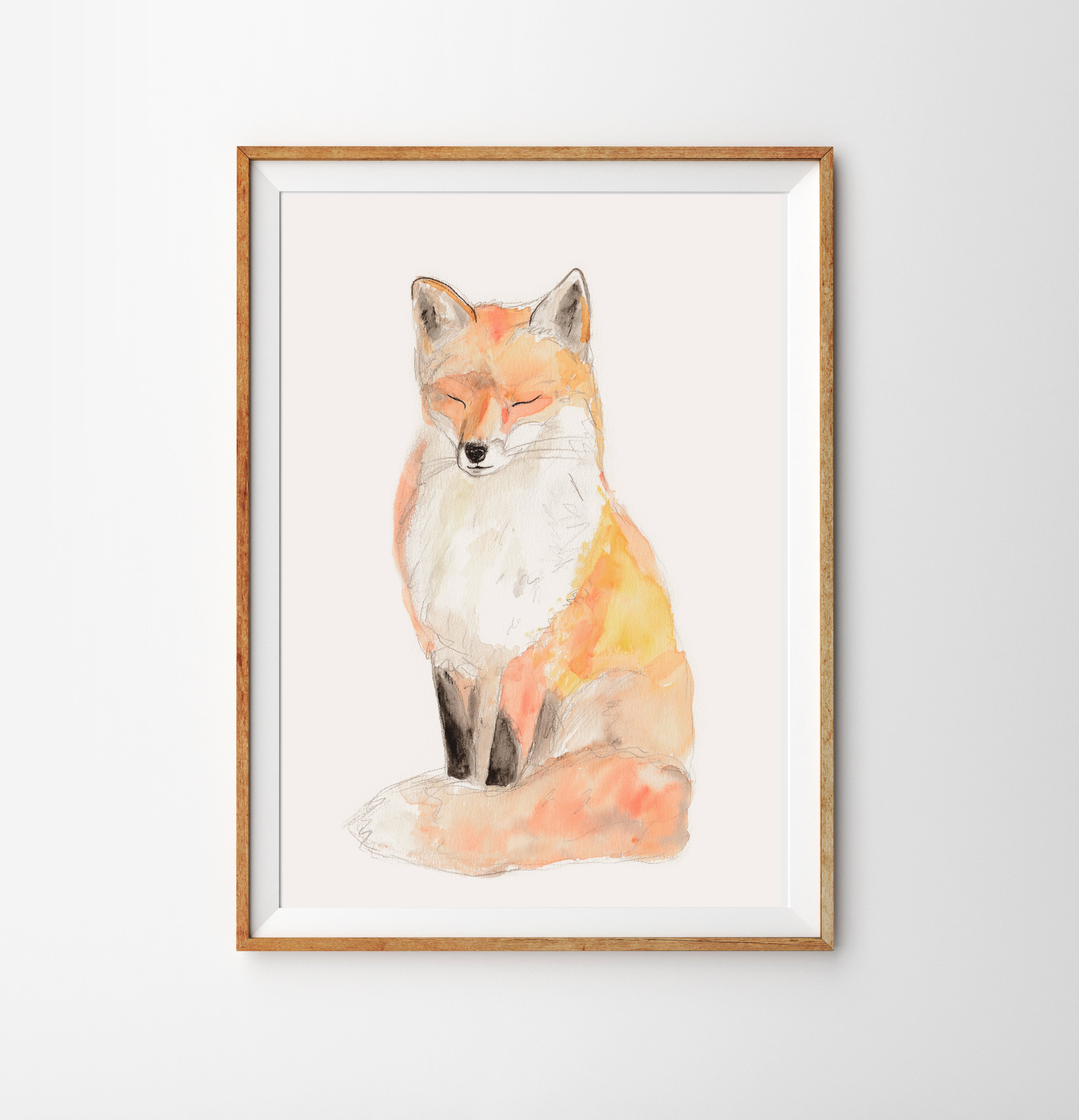 Fox watercolor fine art print, Sat Nam, truth, fox drawing, mindfulness, meditation