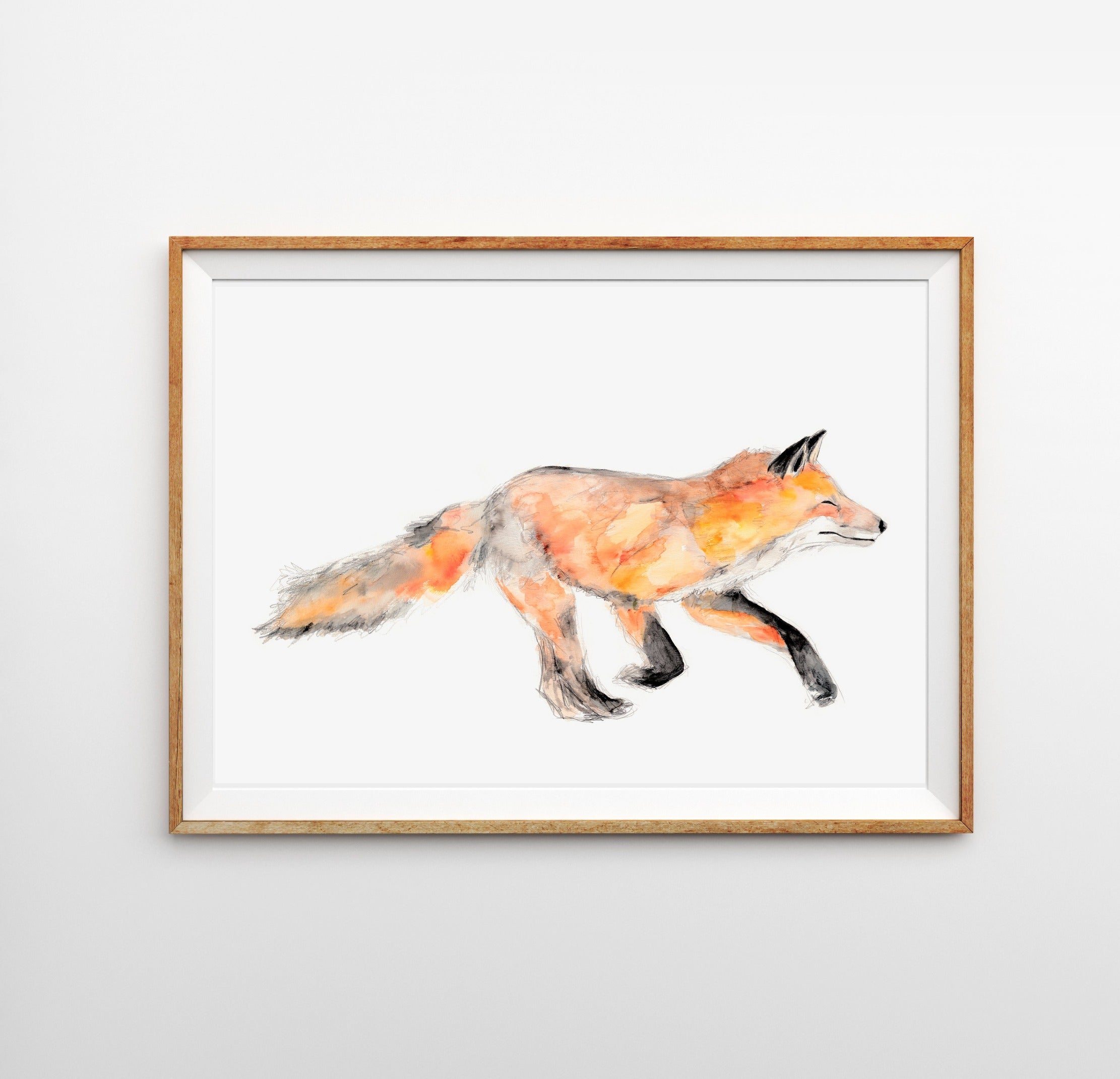 Running fox, animal art print, fox wall art