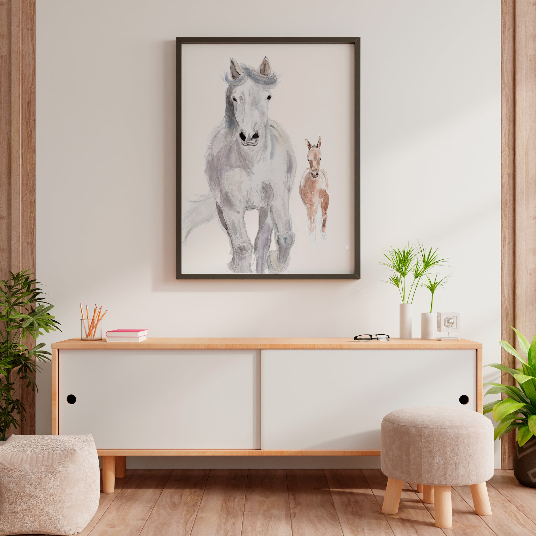 Horses Art Print, Original Artwork, Horse Rider Wall Art, Farm Animals, Giclée Print.