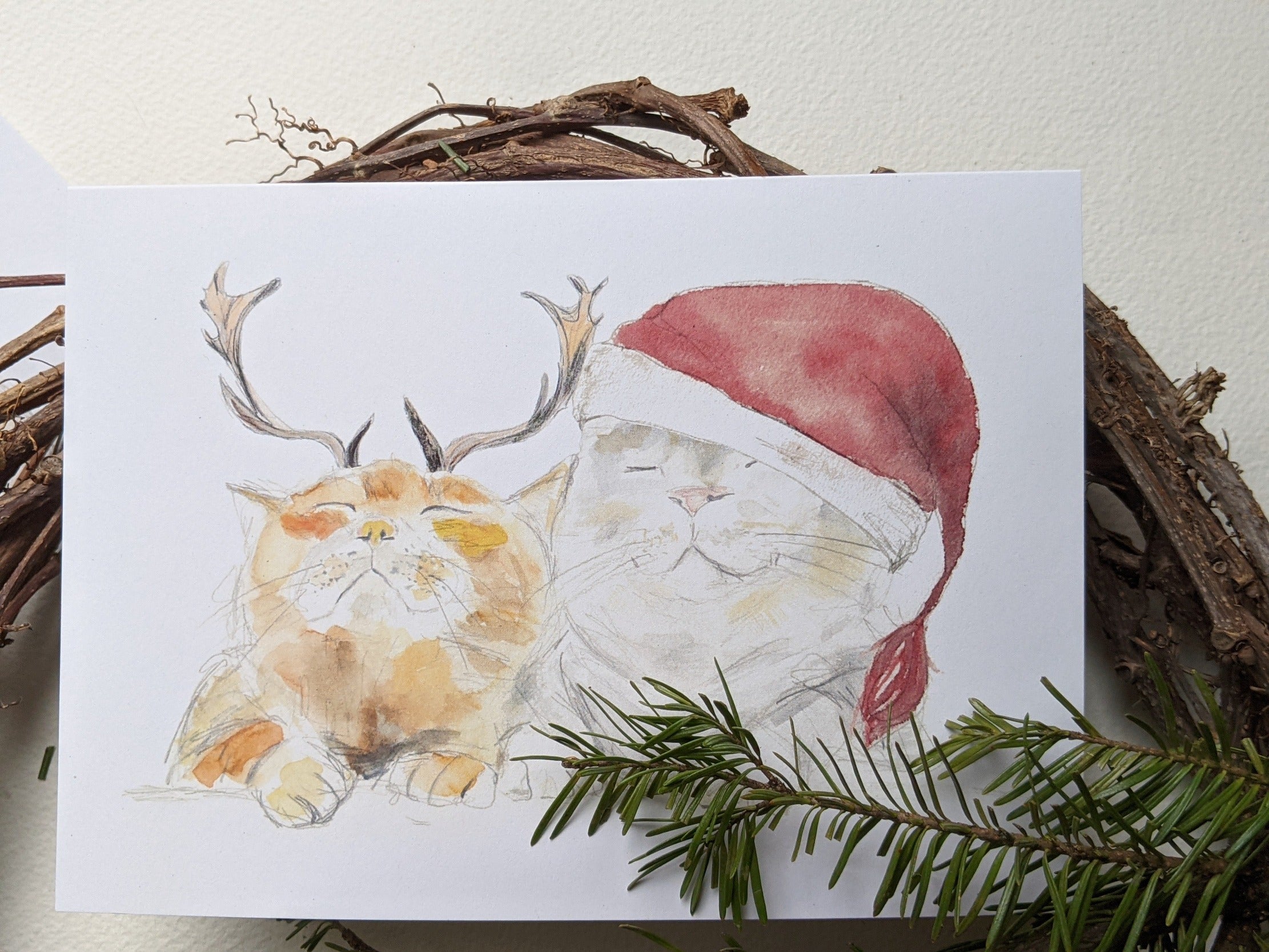 GIGGLING CATS , Holiday Christmas greeting card