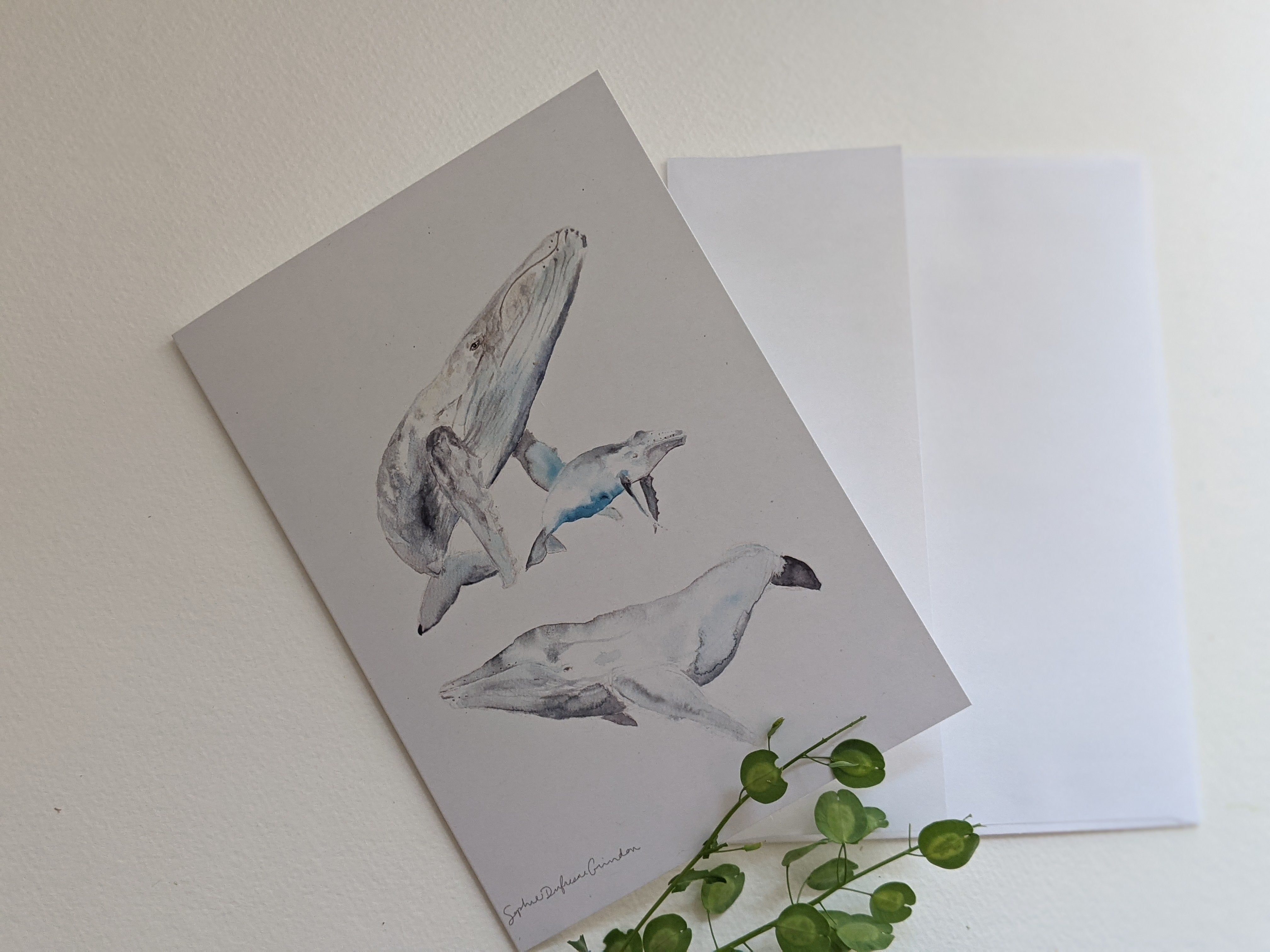 Humpback whales family greeting card ocean minimalist art