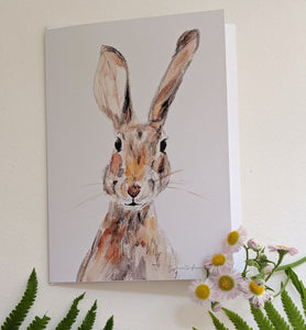 HARE bunny rabbit greeting card, minimalist painting