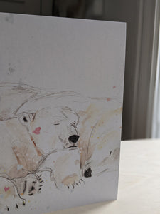 Valentine's greeting card, love card, polar bears nap