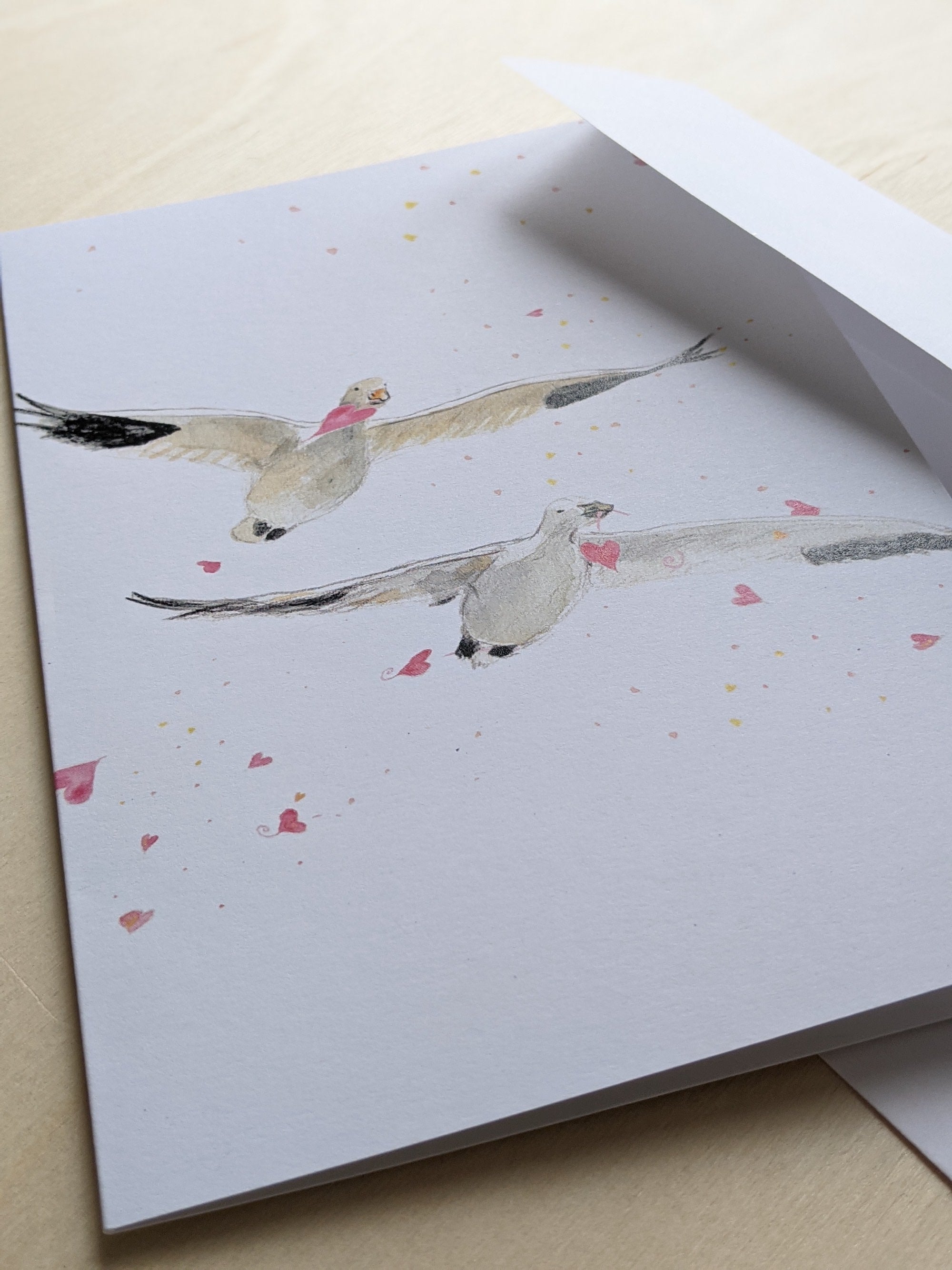 Valentine's greeting card, love card, flying goose