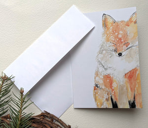 Carte de vœux Fox souriant, carte toutes occasions, Renard roux des neiges