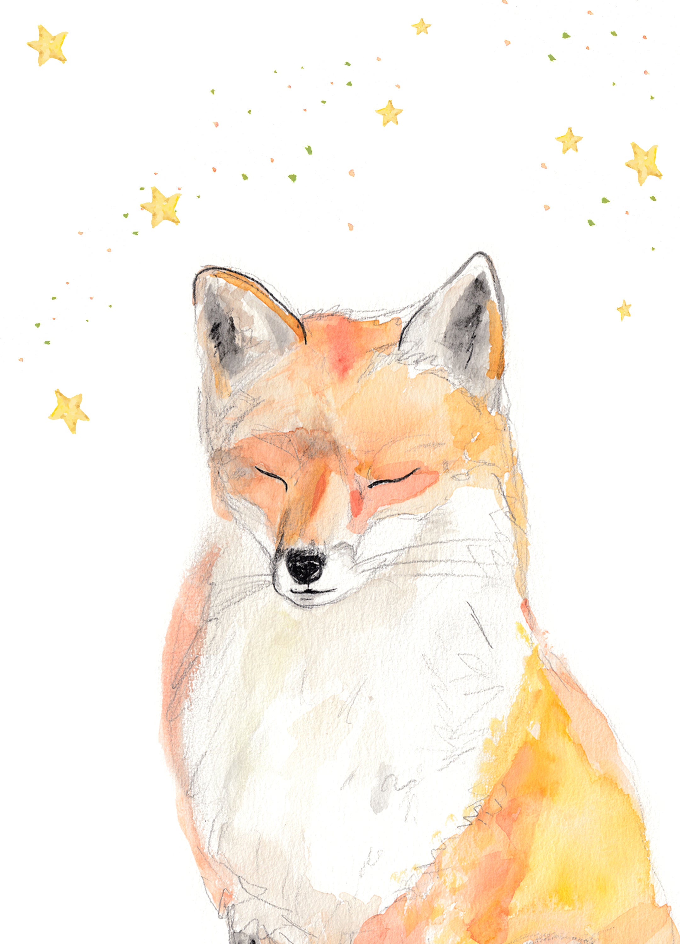 Fox under stars, Holiday Christmas greeting card