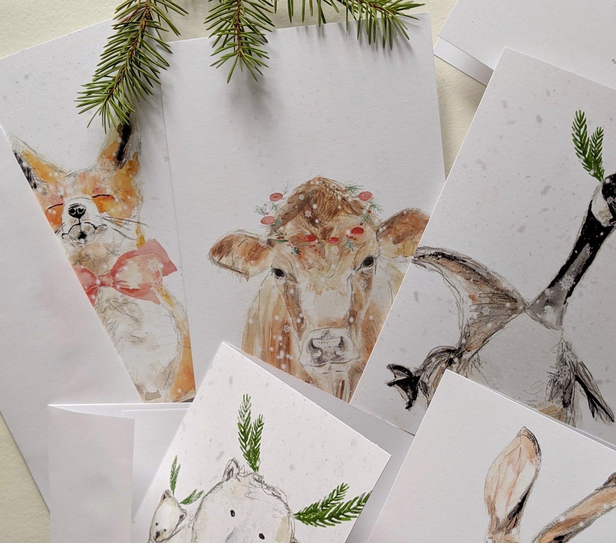 Happy Fox greeting card, Holiday Christmas greeting card