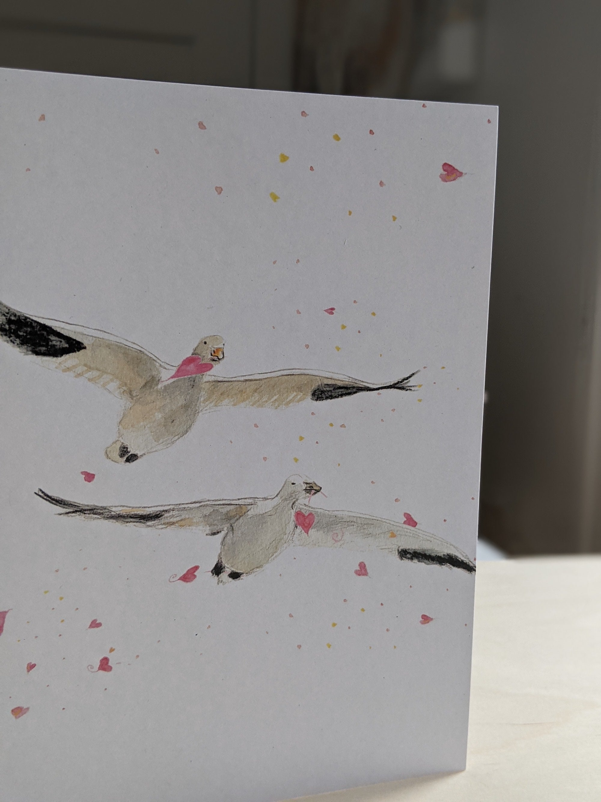 Valentine's greeting card, love card, flying goose