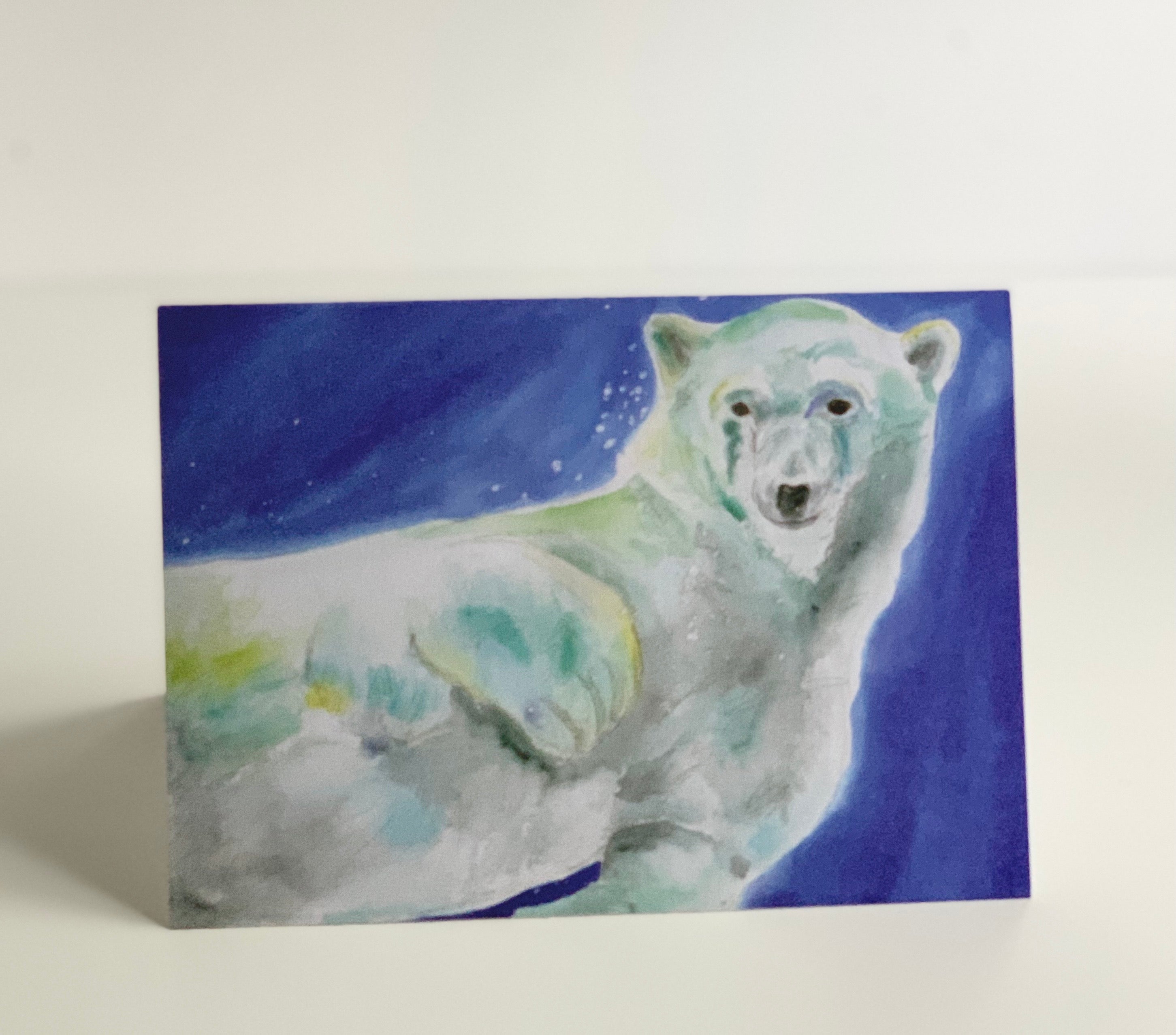 Polar BEAR greeting card, Diving white bear, ocean art