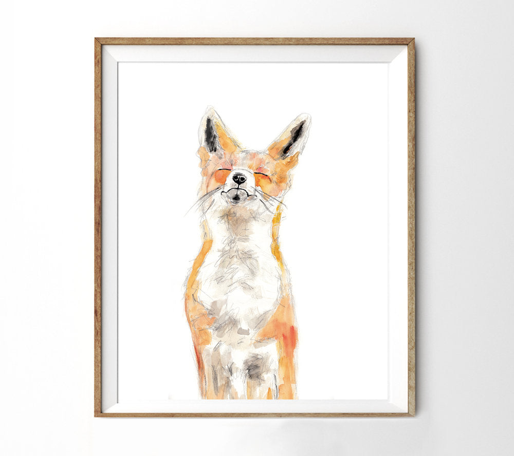 Fox painting, JOY, animal art print, fox wall art