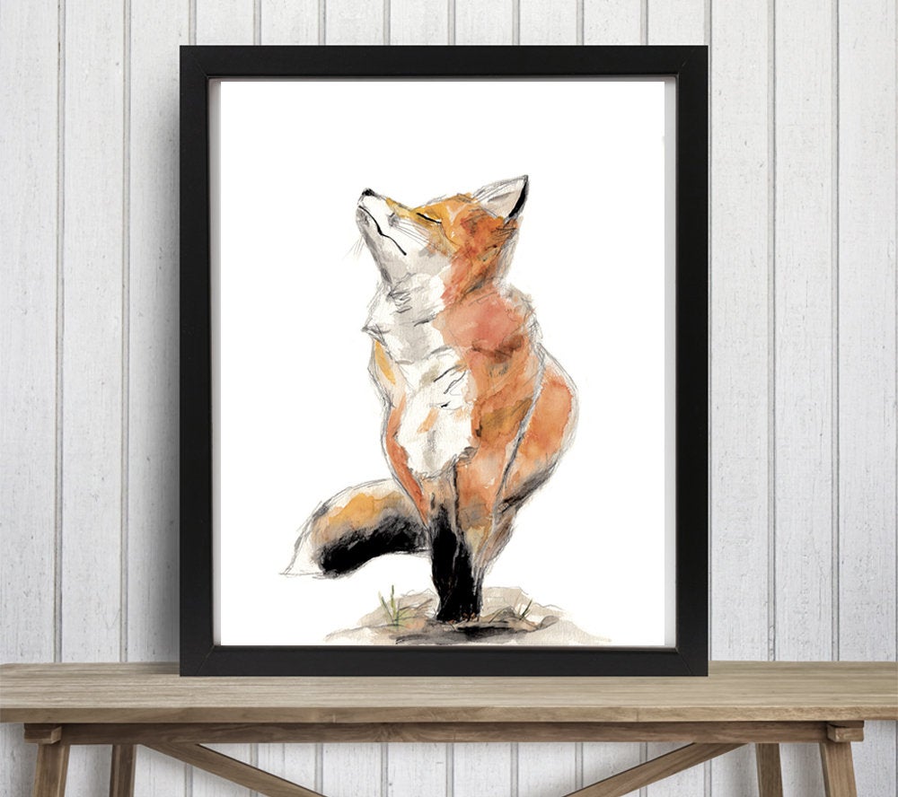 Watercolor Fox, Fox art print, upward