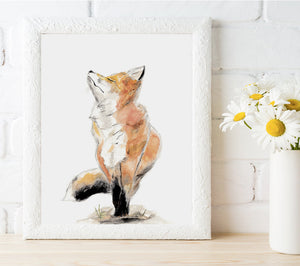 Watercolor Fox, Fox art print, upward