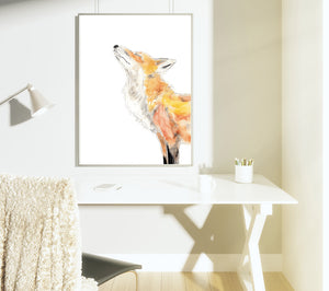 Fox art, Asking sun, animal print, mindfulness gift, watercolor wall art