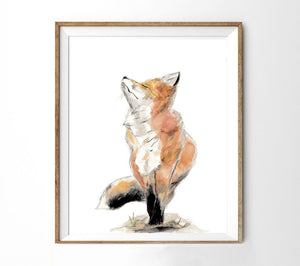 Aquarelle Fox, impression d’art Fox, vers le haut