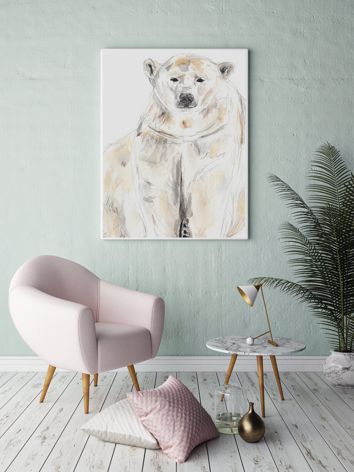 POLAR BEAR fine art print, minimalist art, polar bear painting, watercolor and drawing