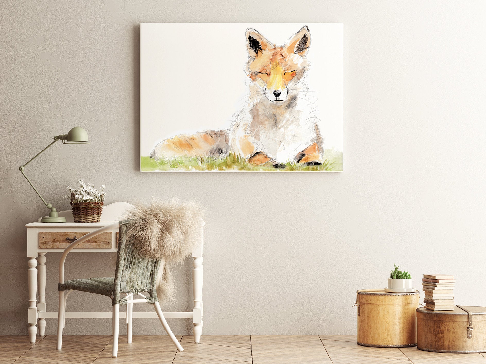 Fox watercolor fine art print, Fox in sunshine, fox drawing, mindfulness, meditation