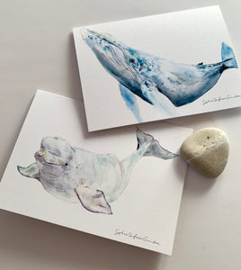 BELUGA WHALES greeting card, minimalist ocean art