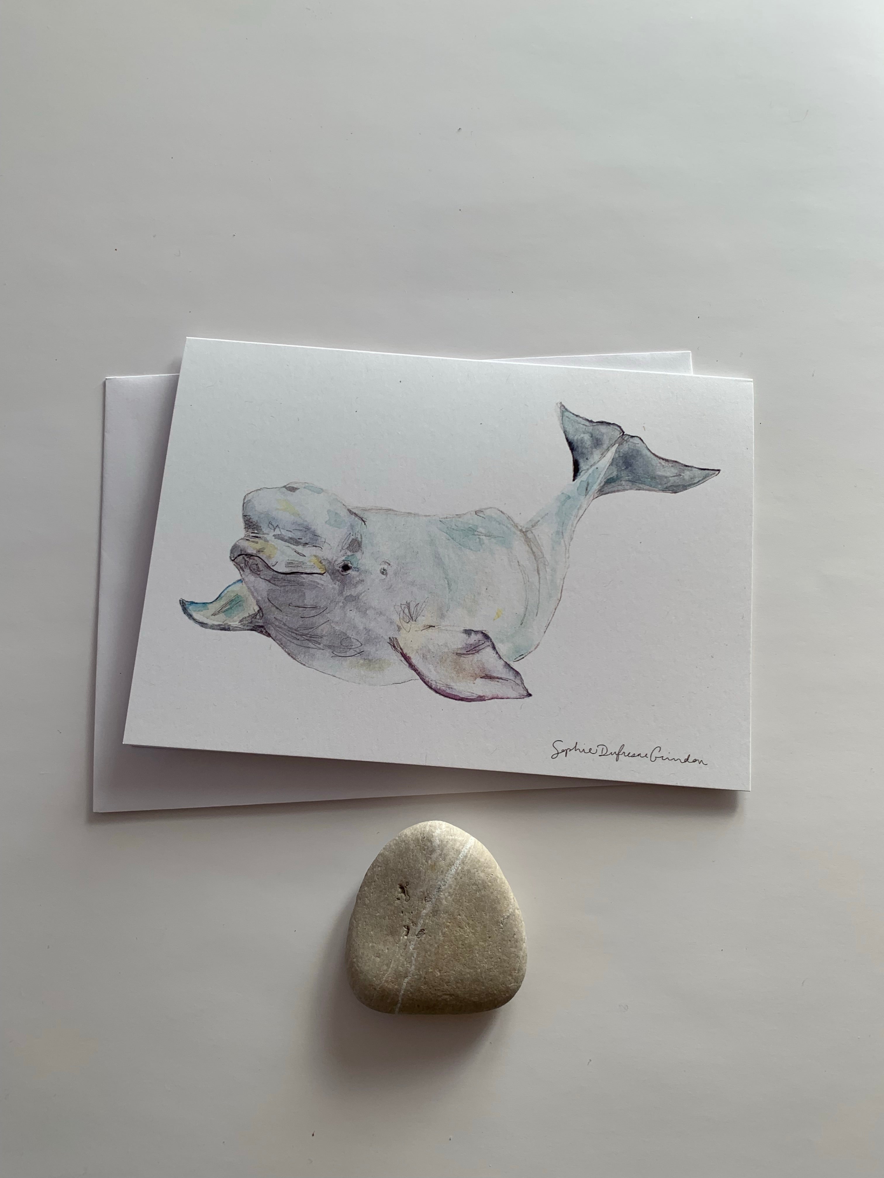 BELUGA WHALES greeting card, minimalist ocean art