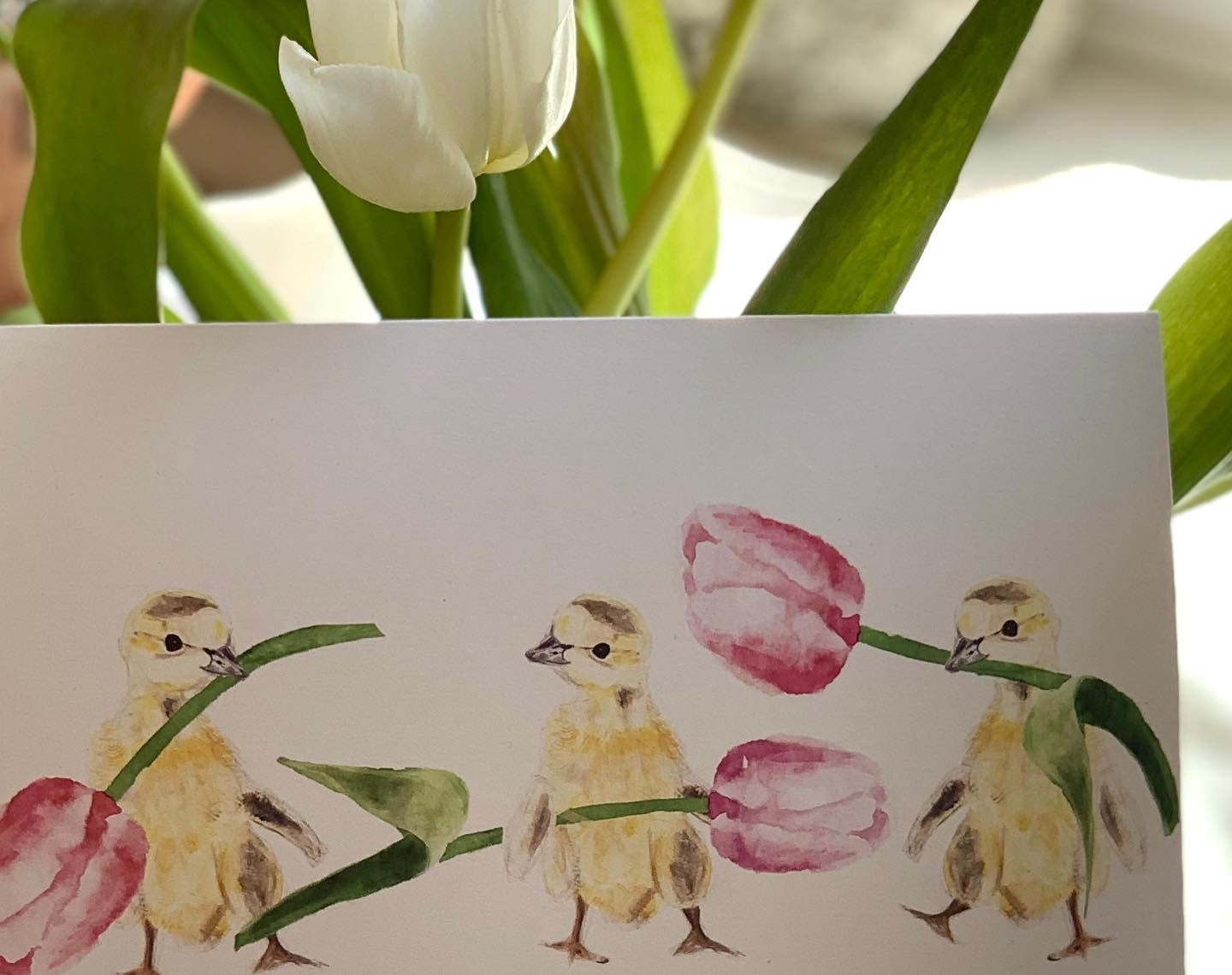 Ducklings & Tulips greeting card
