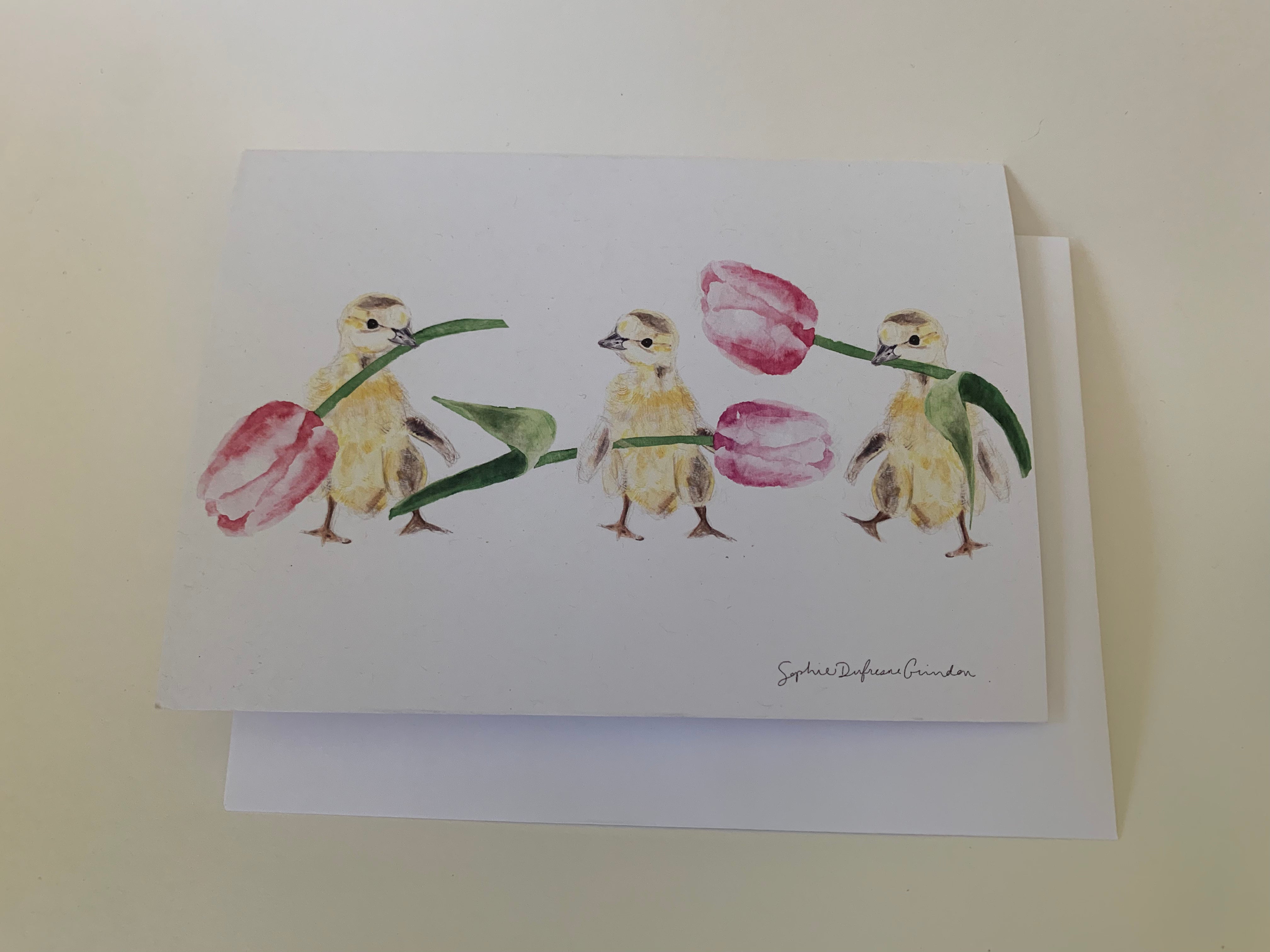 Ducklings & Tulips greeting card
