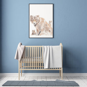 Grizzli Bear & 2 bébés, imprimé animal ours brun, illustration ours, art mural aquarelle