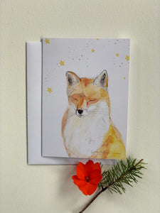 Fox under stars, Holiday Christmas greeting card