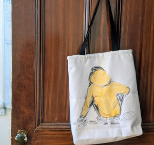 Sustainable lifestyle  tote bag, with originals prints yellow little girl