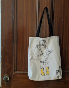Sustainable lifestyle  tote bag, with originals prints yellow little girl
